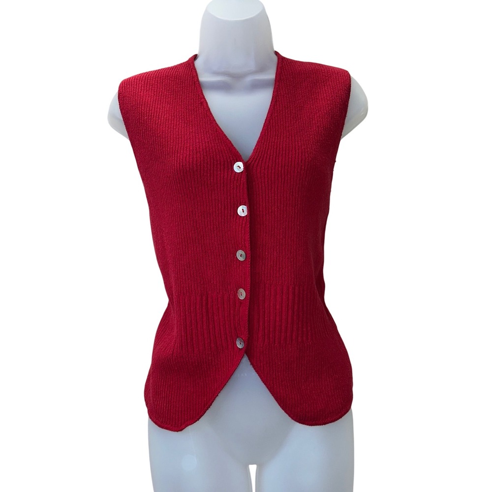 Basic Equipment Red Knit Vest Large 100% Cotton Button Front‎ USA Made Deadstock